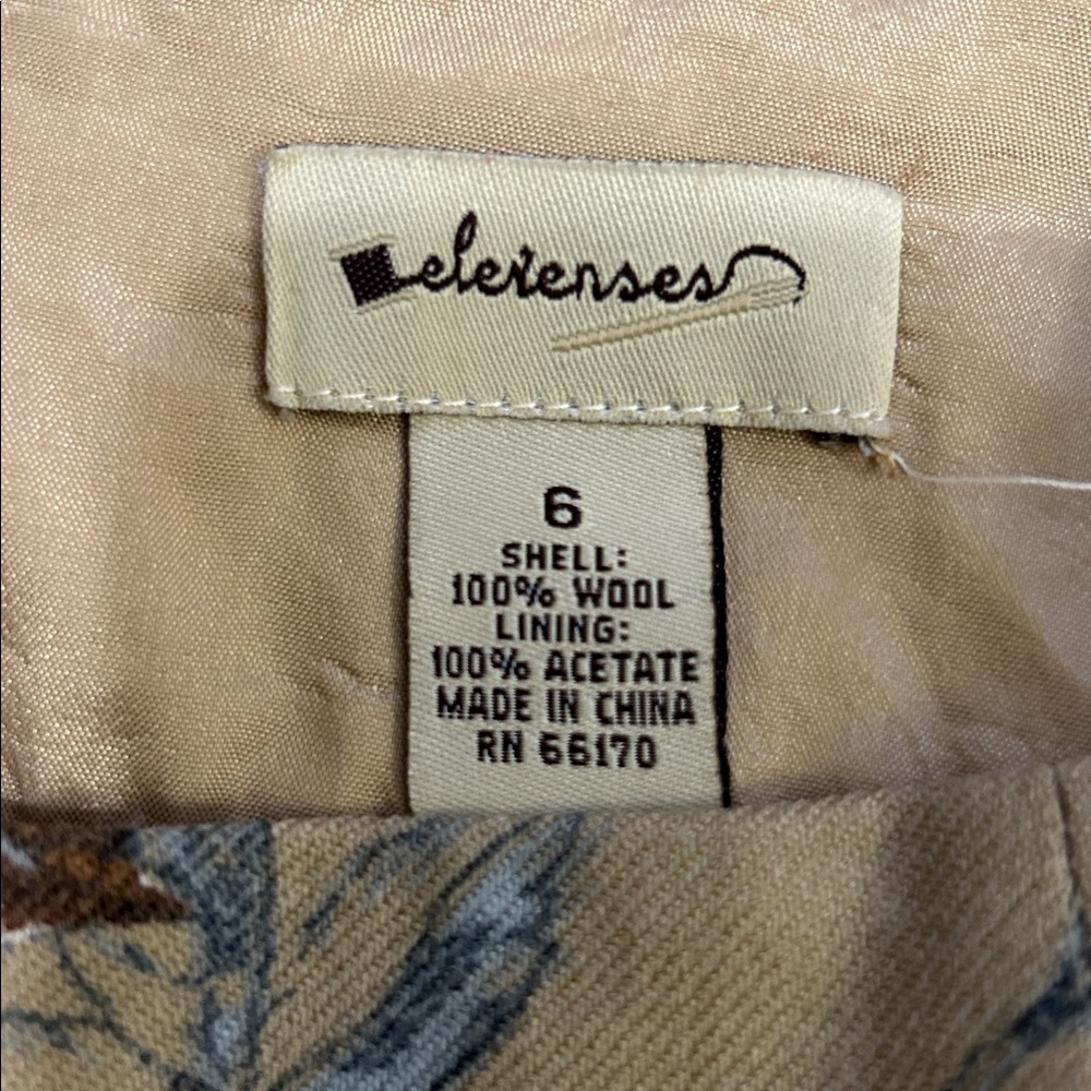 Anthropologie Elevenses Wool A-Line Skirt with Bird Print, tan, gray, red. - Picture 2 of 10